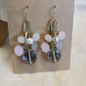 Beaded Dangle Earrings Pink Gray White Gold Tone Drop Earrings Women‎